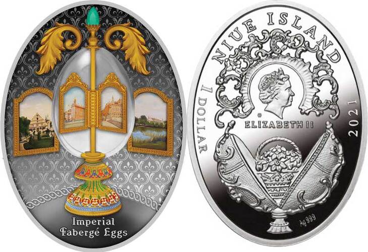 Revolving Coin 1 Dollar EGG WITH REVOLVING MINIATURES Faberge Silver Coin 1$ Niue 2021 ...