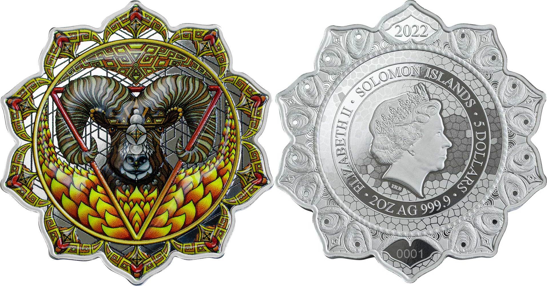 5 Dollars RAM OF THE 3RD CHAKRA Phil Lewis 2 Oz Silver Coin 5$ Solomon  Islands 2022 Proof | MA-Shops