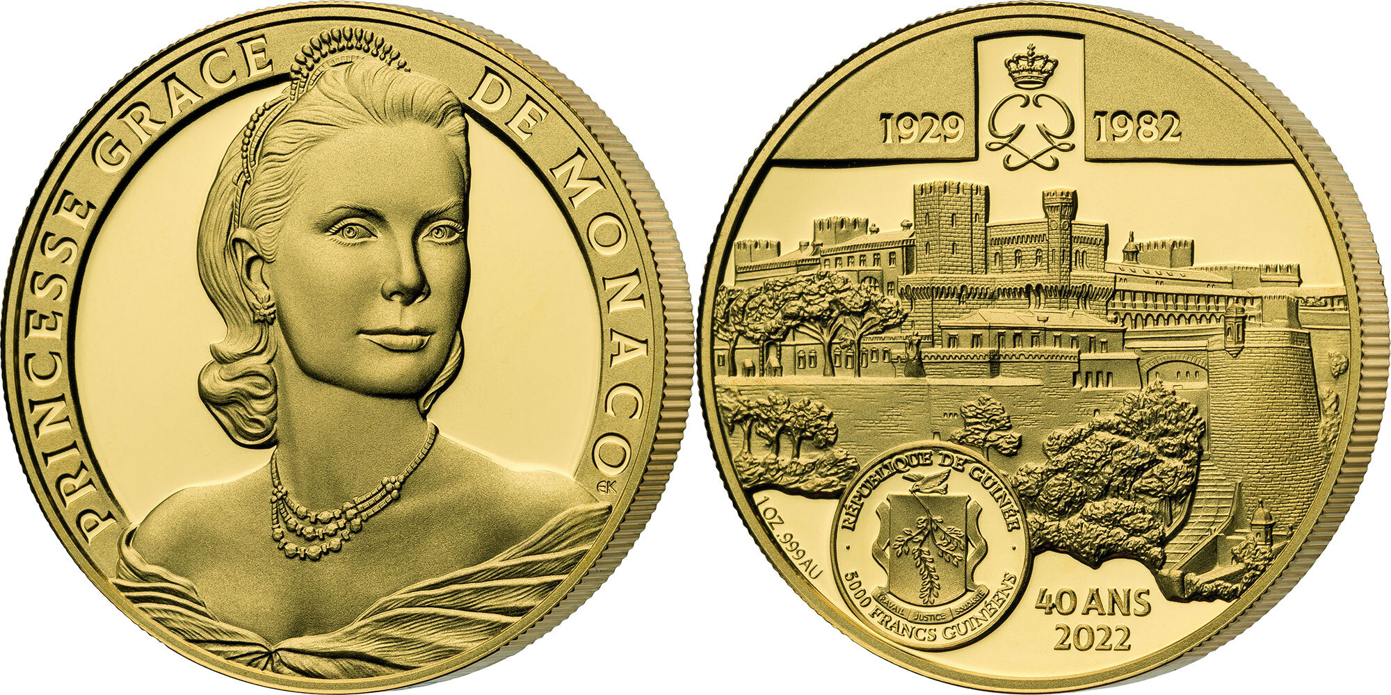 PRINCESSE GRACE DE MONACO 1 Oz Gold Coin 5000 Francs Guinea 2022 Proof |  MA-Shops