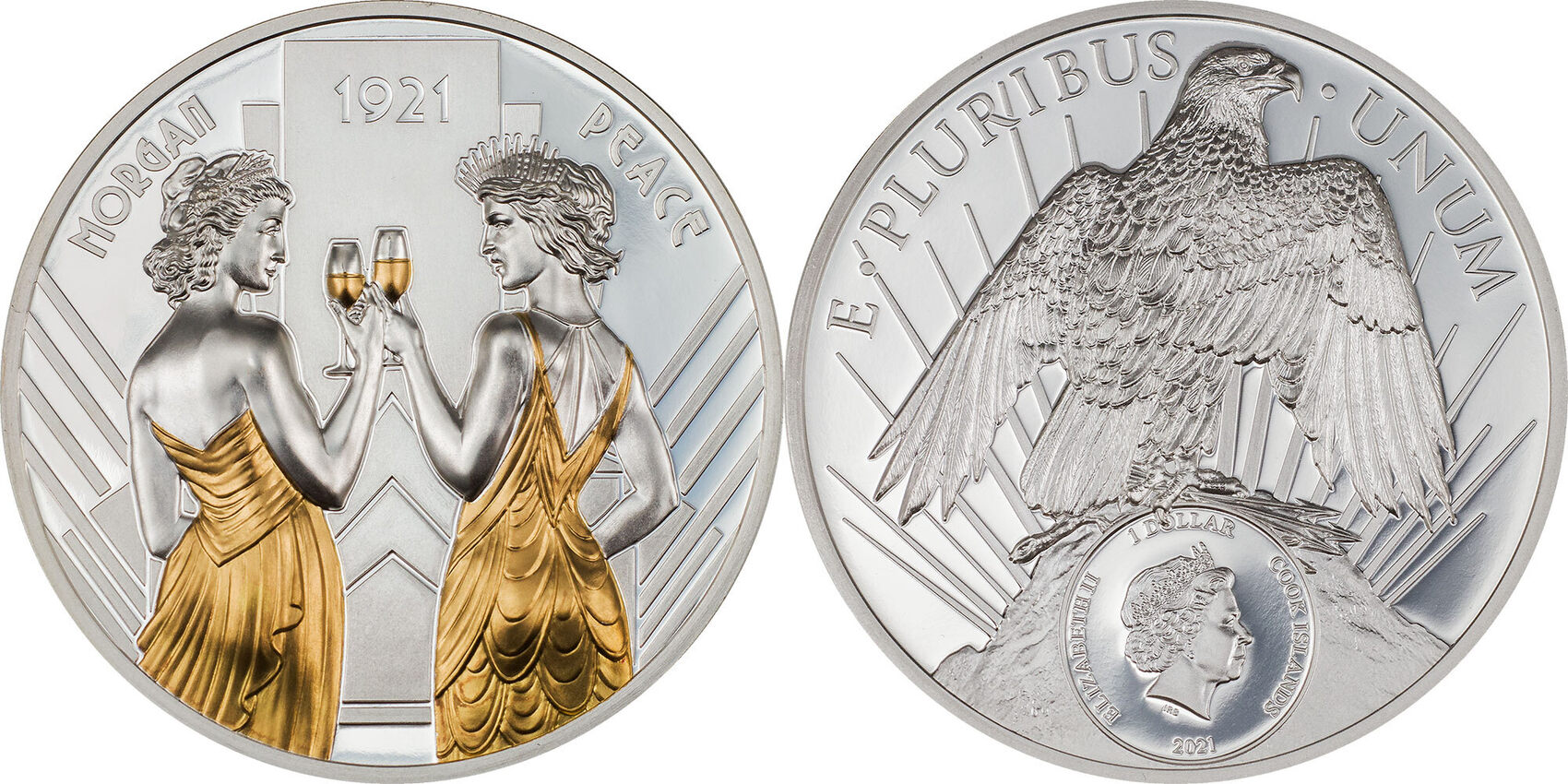 1 Dollar MORGAN AND PEACE 1 Oz Silver Coin 1$ Cook Islands 2021