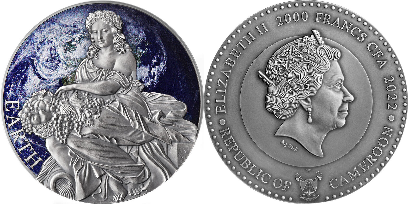 EARTH and Gods 2 Oz Silver Coin 2000 Francs Cameroon 2022