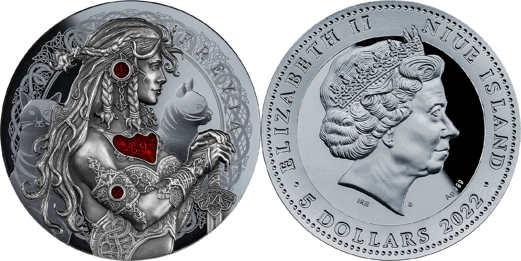 5 Dollars FREYA Freyja Goddesses of Love 2 Oz Silver Coin 5$ Niue