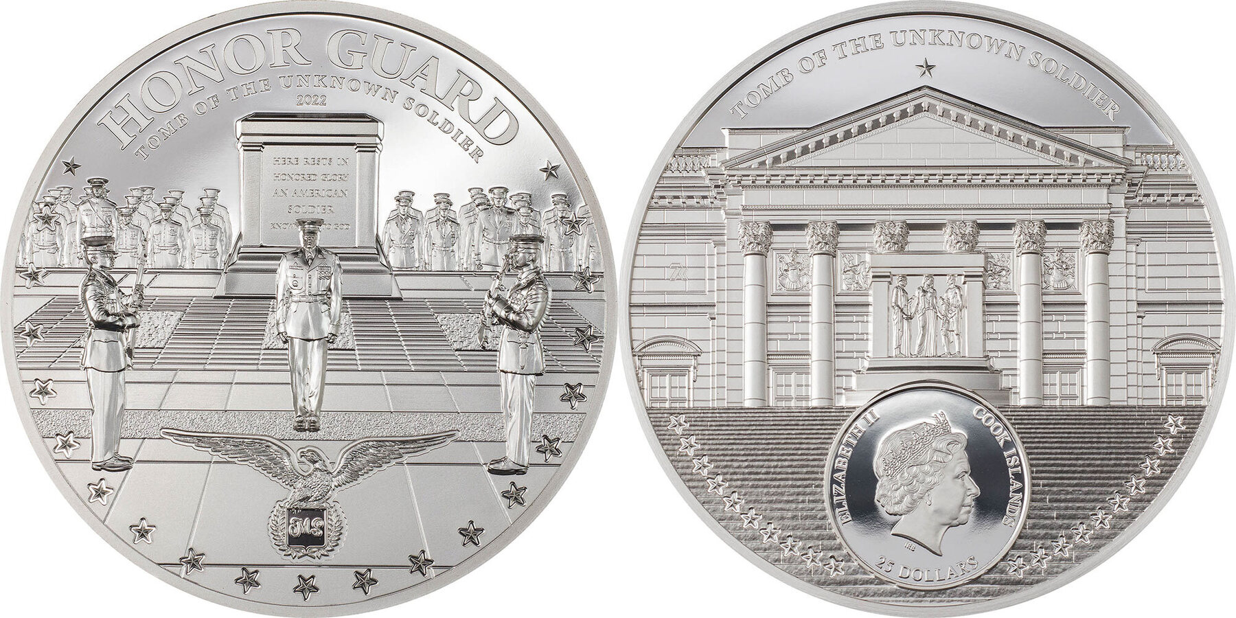 25 Dollars UNKNOWN SOLDIER by Miles Standish 5 Oz Silver Coin 25$ Cook  Islands 2022 Proof | MA-Shops