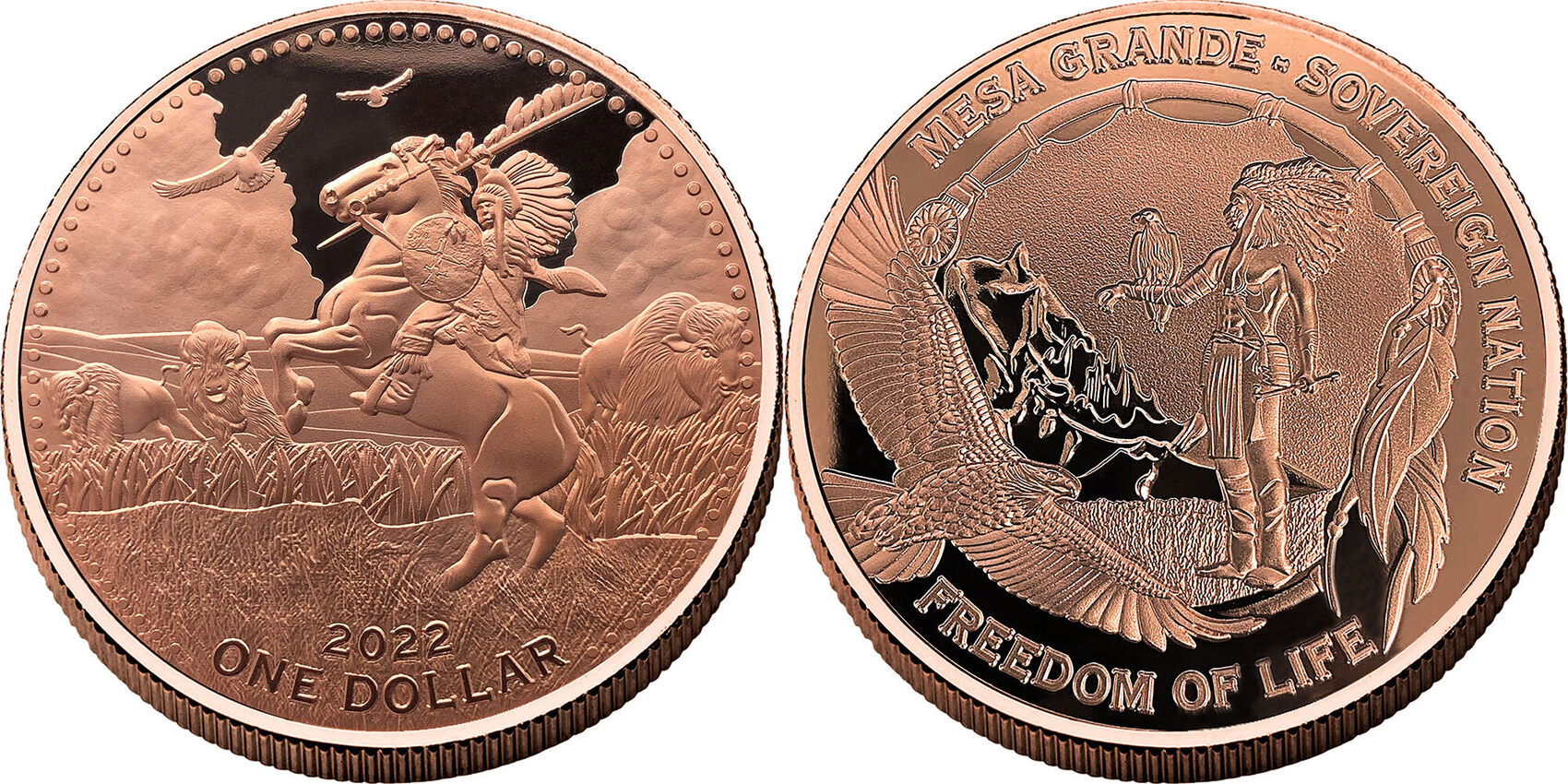 United States 1 Dollar BISON HUNTER Freedom of Life 5 Oz Copper Coin 1$ USA  2022 BU-Brilliant Uncirculated | MA-Shops
