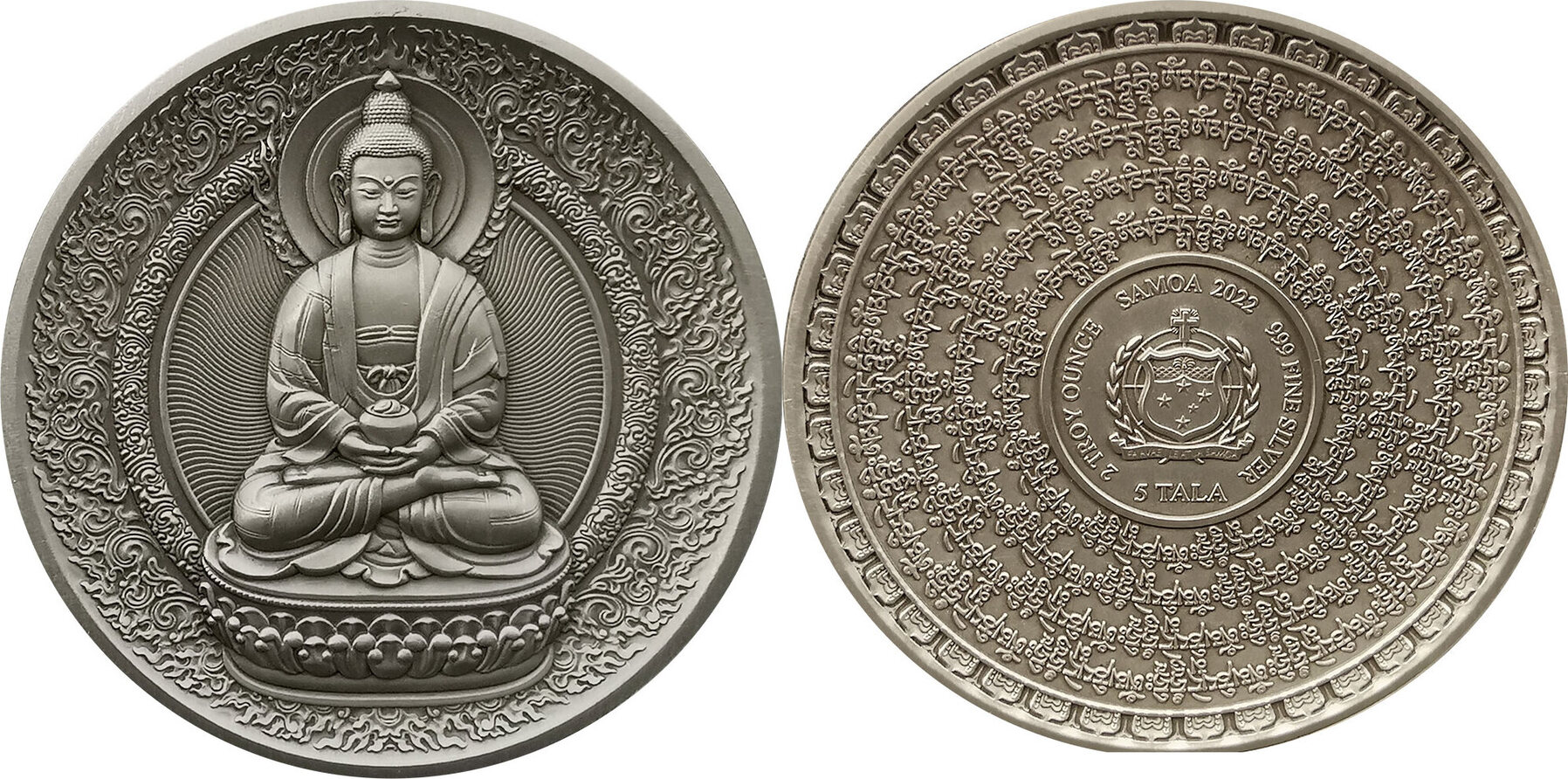 AMITABHA Tibetan Buddhism 2 Oz Silver Coin 5 Tala Samoa 2022