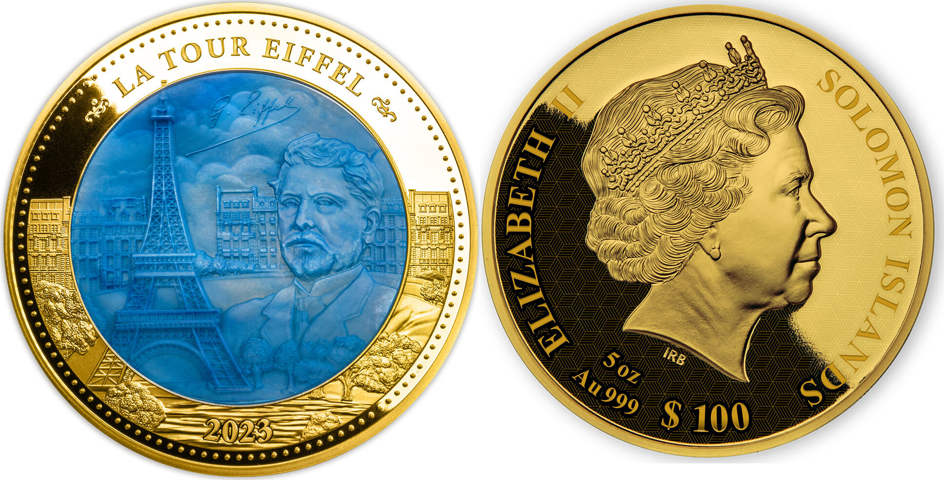 100 Dollars LA TOUR EIFFEL Mother of Pearl 5 Oz Gold Coin 100$ Solomon  Islands 2023 Proof | MA-Shops
