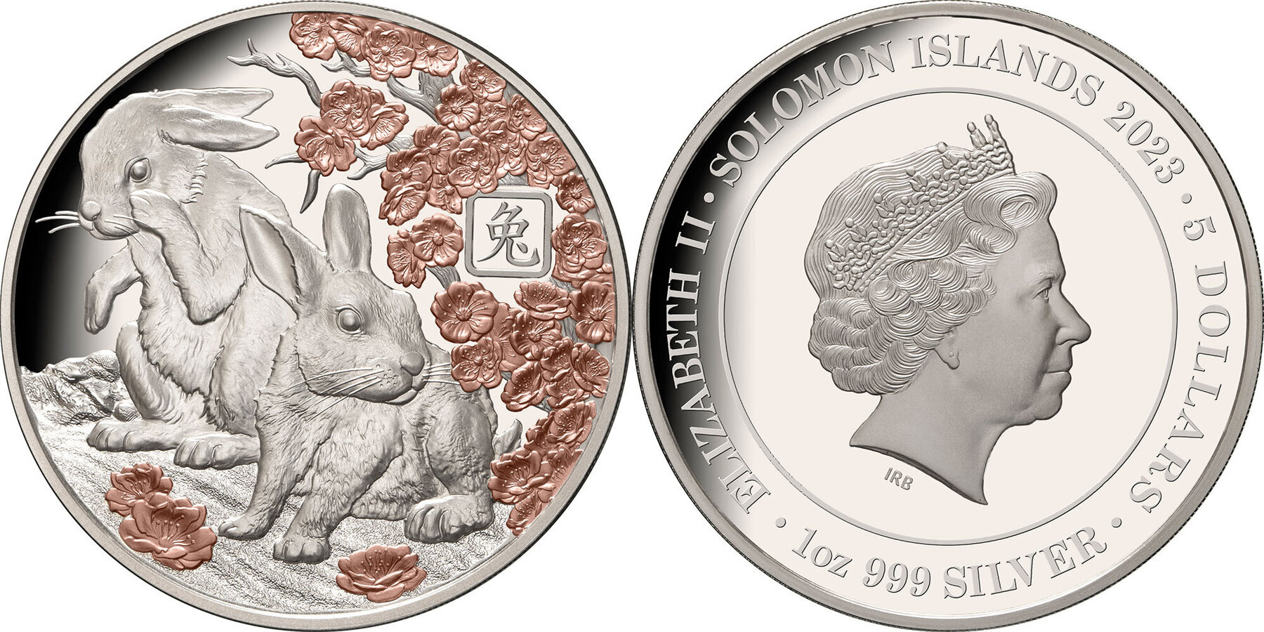 5 Dollars RABBIT Lunar Year 1 Oz Silver Coin 5$ Solomon Islands 2023 ...