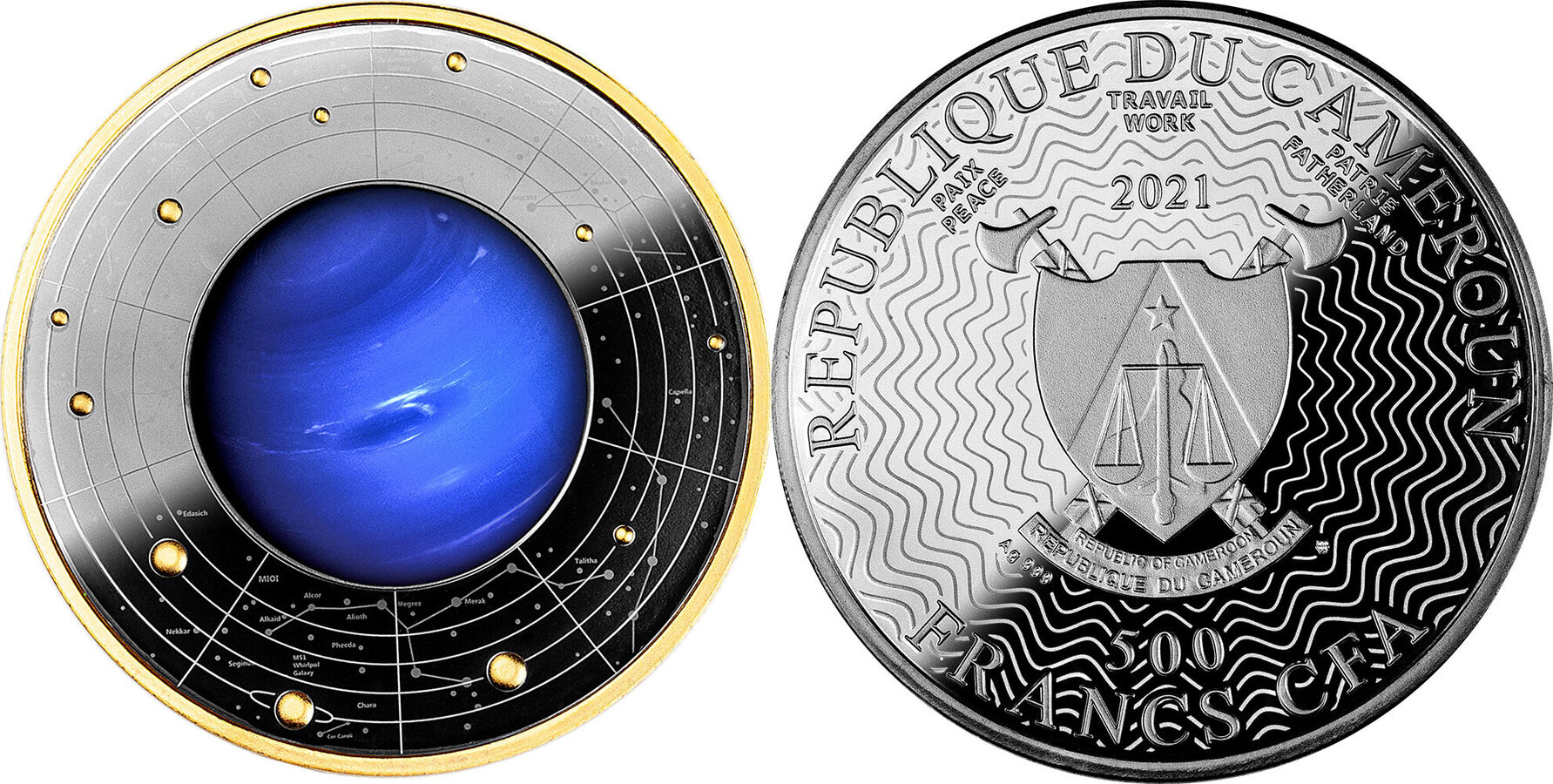 NEPTUNE Planet Solar System Silver Coin 500 Francs CFA Cameroon 2021 ...
