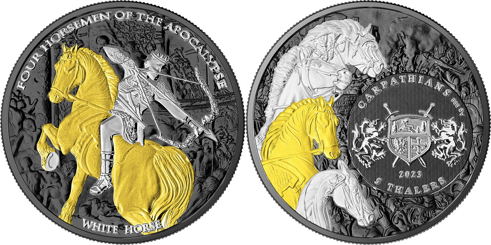 WHITE HORSE Four Horsemen Of The Apocalypse 1 Oz Silver Coin 5 Thalers 5-dollars-parrot-murano-glass-maple-leaf-1-oz-silver-coin-5-canada