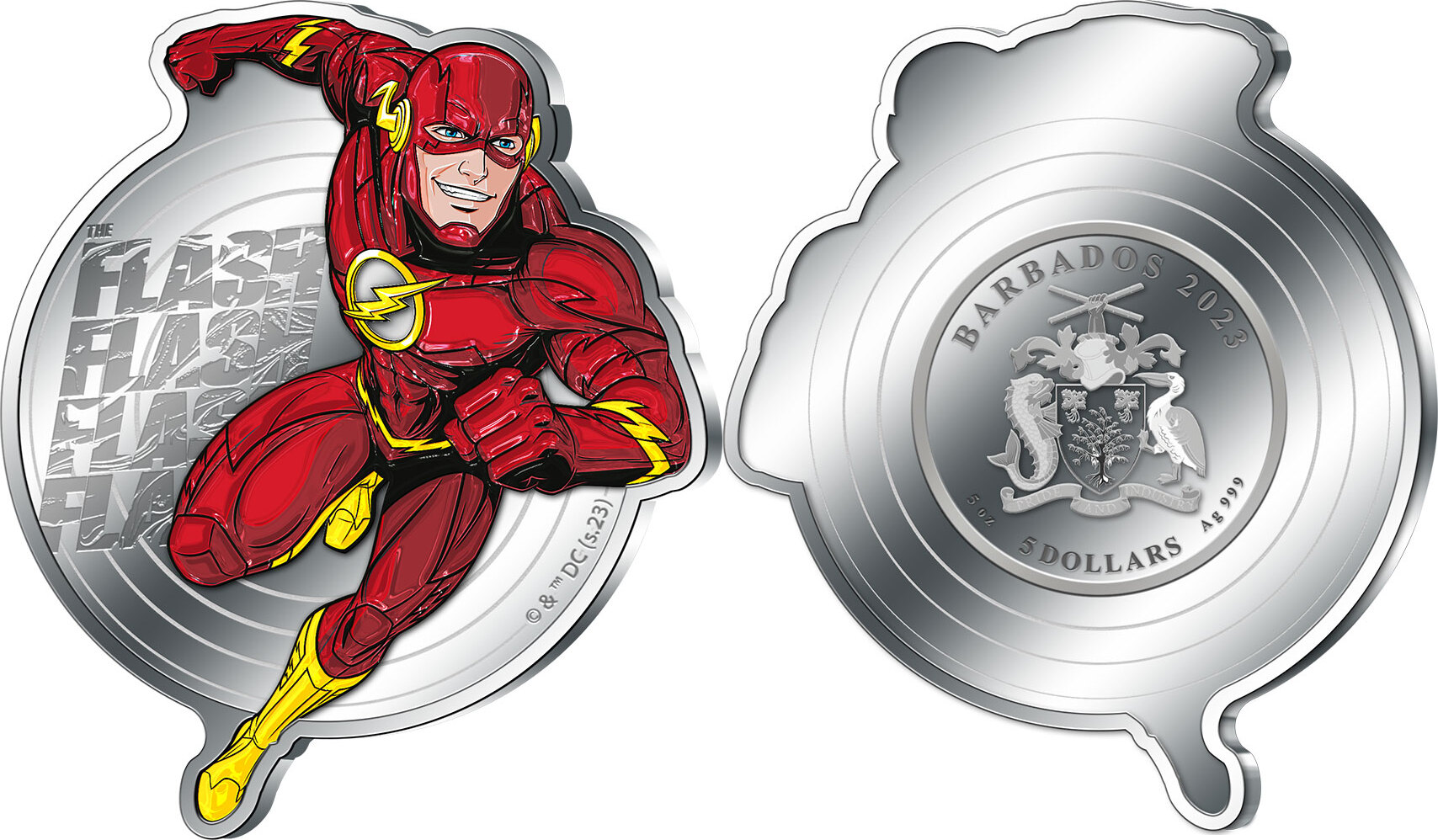 5 Dollars FLASH DC Comics 5 Oz Silver Coin 5 Barbados 2023