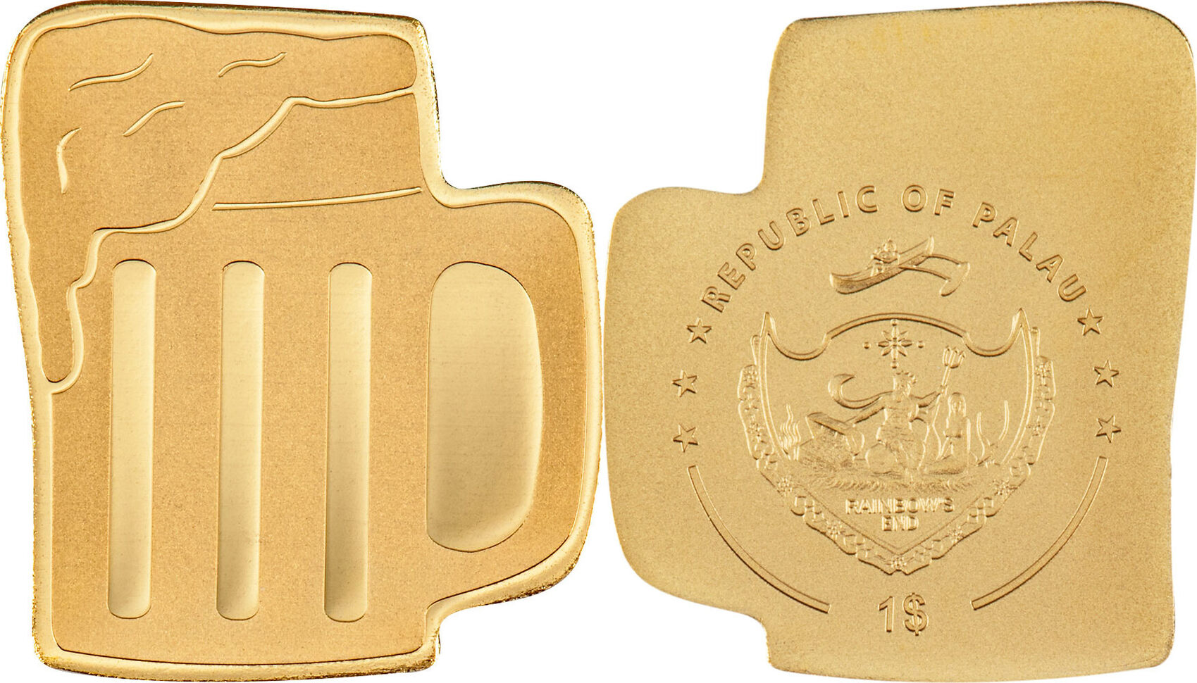 1 Dollar BEER MUG Special Shape Gold Coin 1 Palau 2023 Silk Finish