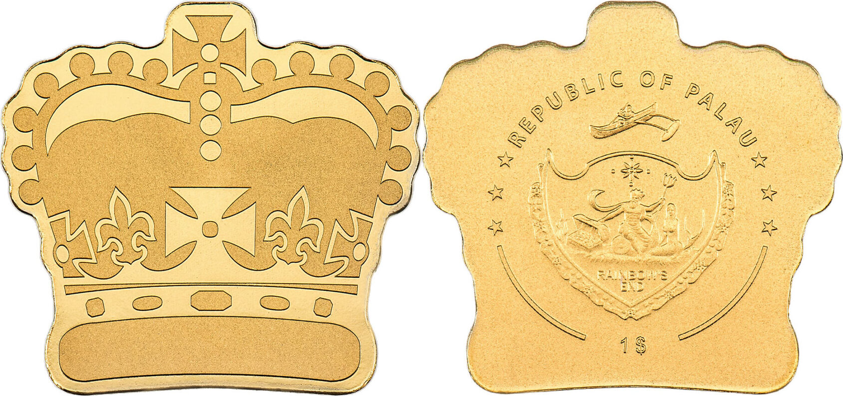 1 Dollar CROWN Special Shape Gold Coin 1$ Palau 2023 Silk Finish | MA-Shops