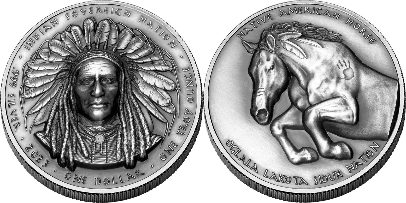 United States 1 Dollar CRAZY HORSE Antique 1 Oz Silver Coin 1$ Sioux Nation  2023 Antique Finish