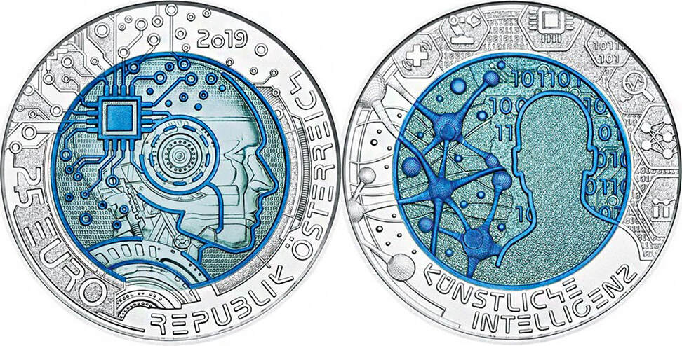 ARTIFICIAL INTELLIGENCE Niobium Bimetallic Silver Coin 25€ Euro Austria 2019
