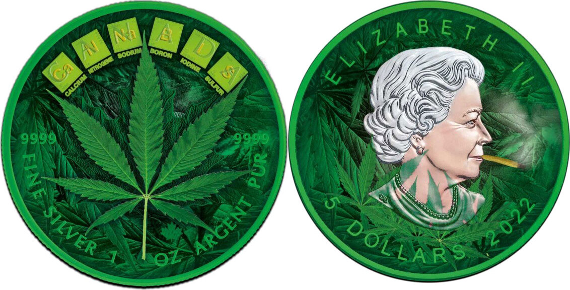 5 Dollars CANNABIS Maple Leaf Cyber Color 1 Oz Silver Coin 5