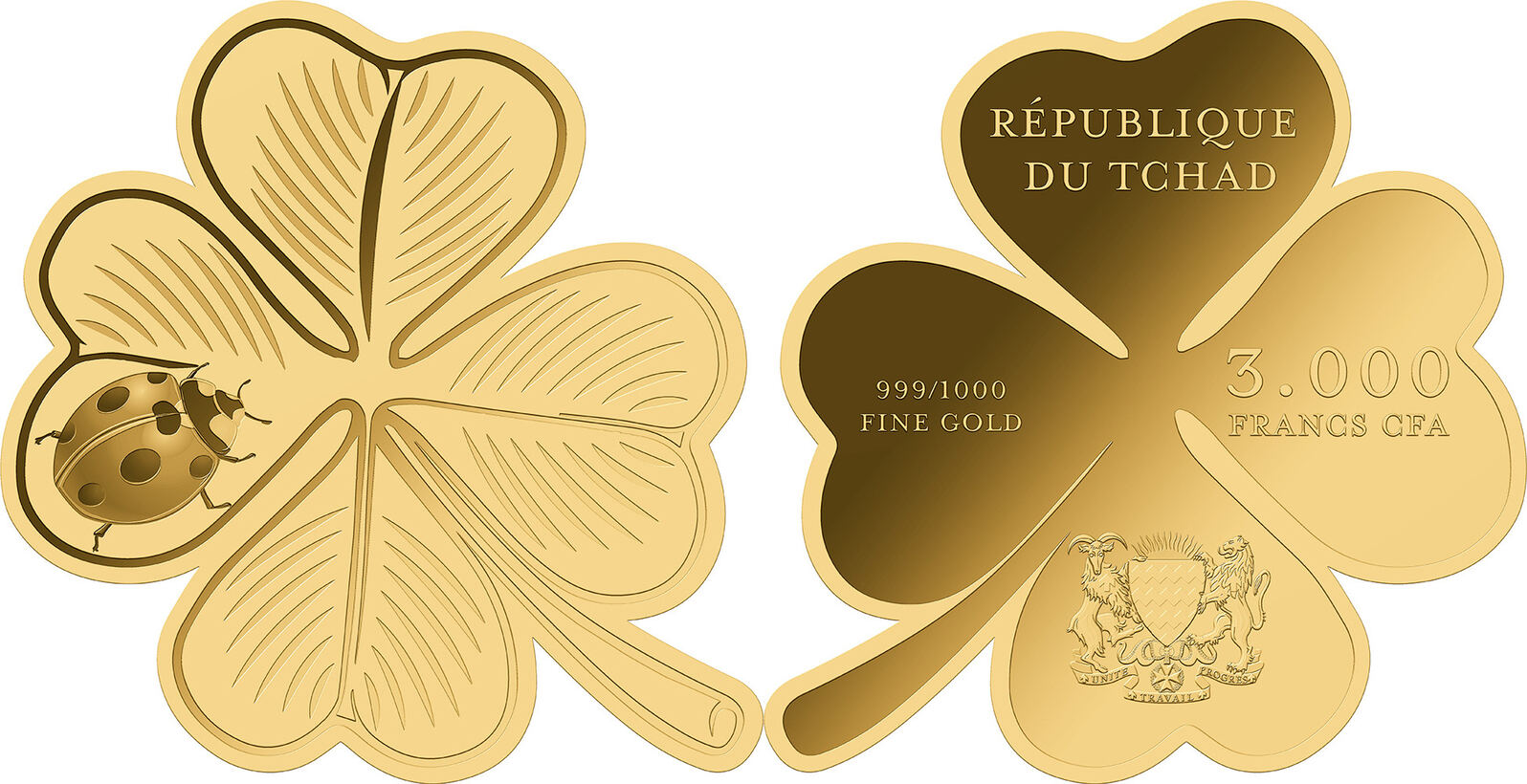 FOUR LEAF CLOVER 1/1000 Oz Gold Coin 3000 Francs Chad Prooflike | MA-Shops