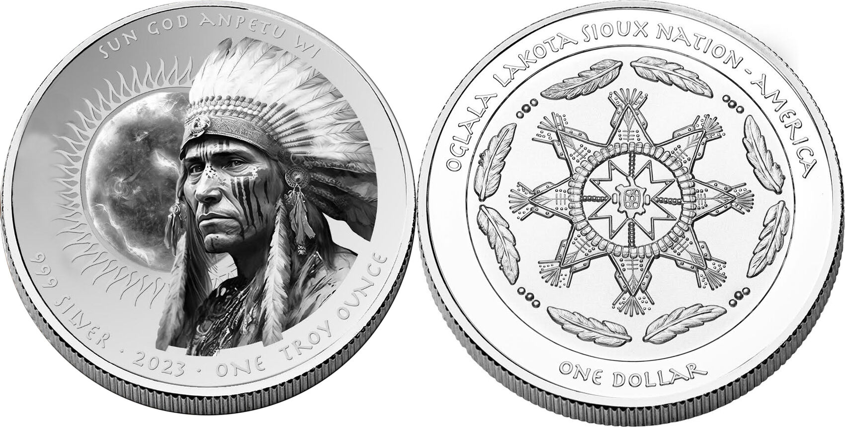 United States 1 Dollar SUN GOD ANPETU Native American Silver