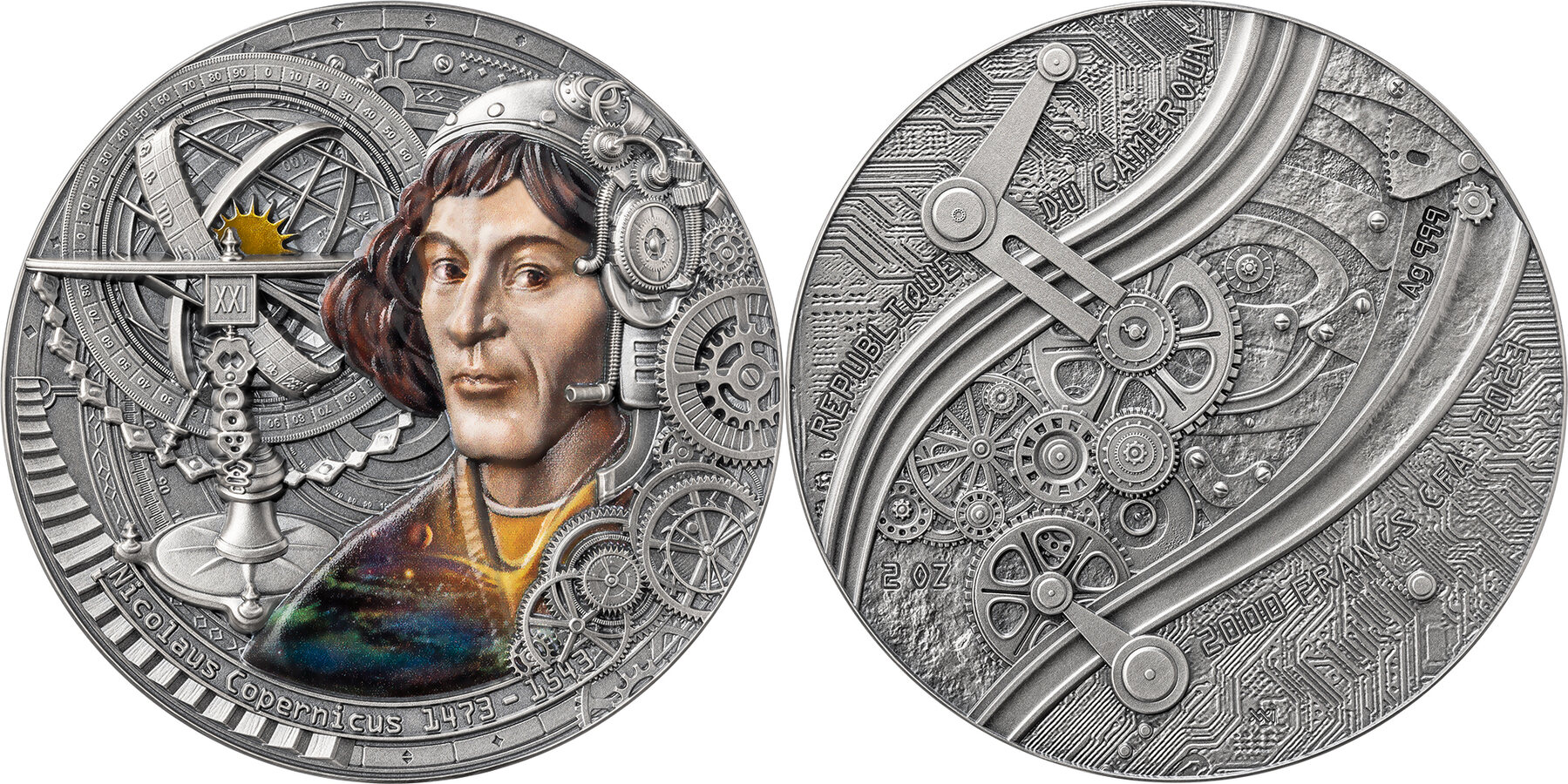 NICOLAUS COPERNICUS Futurists of the Past 2 Oz Silver Coin 2000 Francs  Cameroon 2023 Antique Finish | MA-Shops