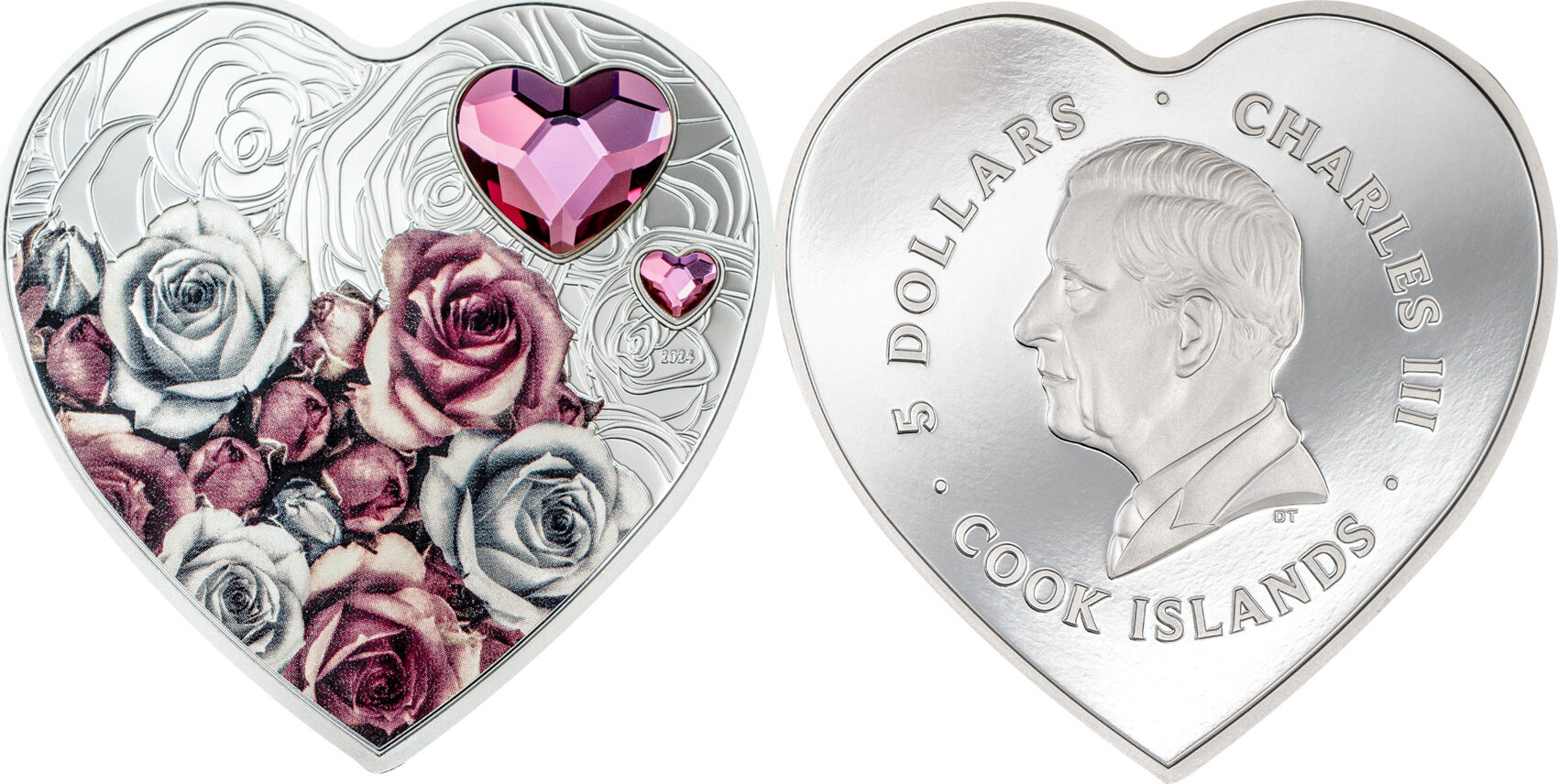 5 Dollars ROSES Brilliant Love Silver Coin 5$ Cook Islands 2024 Proof ...