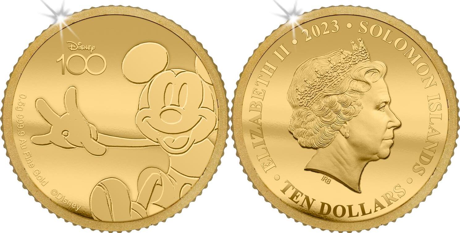 10 Dollars MICKEY MOUSE Disney 100 Magical Years Small Gold Coin