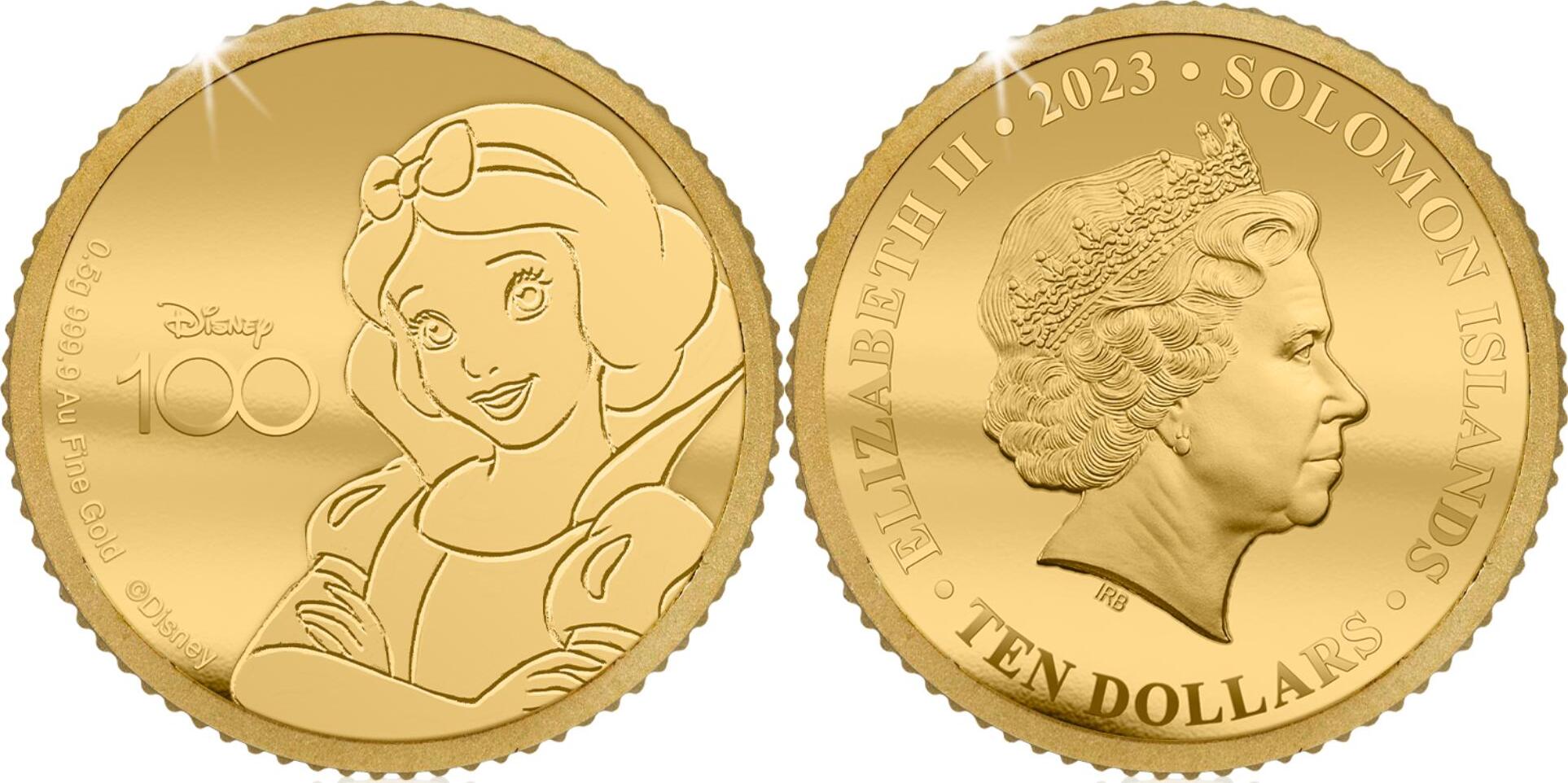 10 Dollars SNOW WHITE Disney 100 Magical Years Small Gold Coin 10