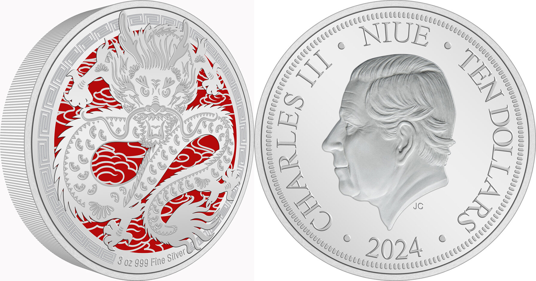 10 Dollars DRAGON Lunar Year 3 Oz Siver Coin 10 Niue 2024 Proof MA Shops   Combined5508 