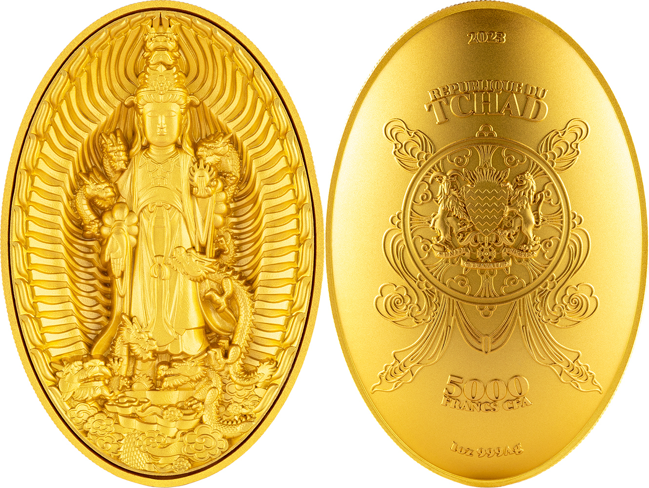 EIGHT DRAGON BUDDHA Gilded 1 Oz Silver Coin 5000 Francs Chad 2023 Antique  Finish | MA-Shops