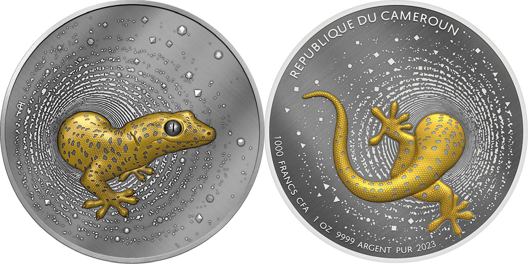 GECO Herpeton Dark Gilded 1 Oz Silver Coin 1000 Francs Cameroon 2023 Proof  | MA-Shops