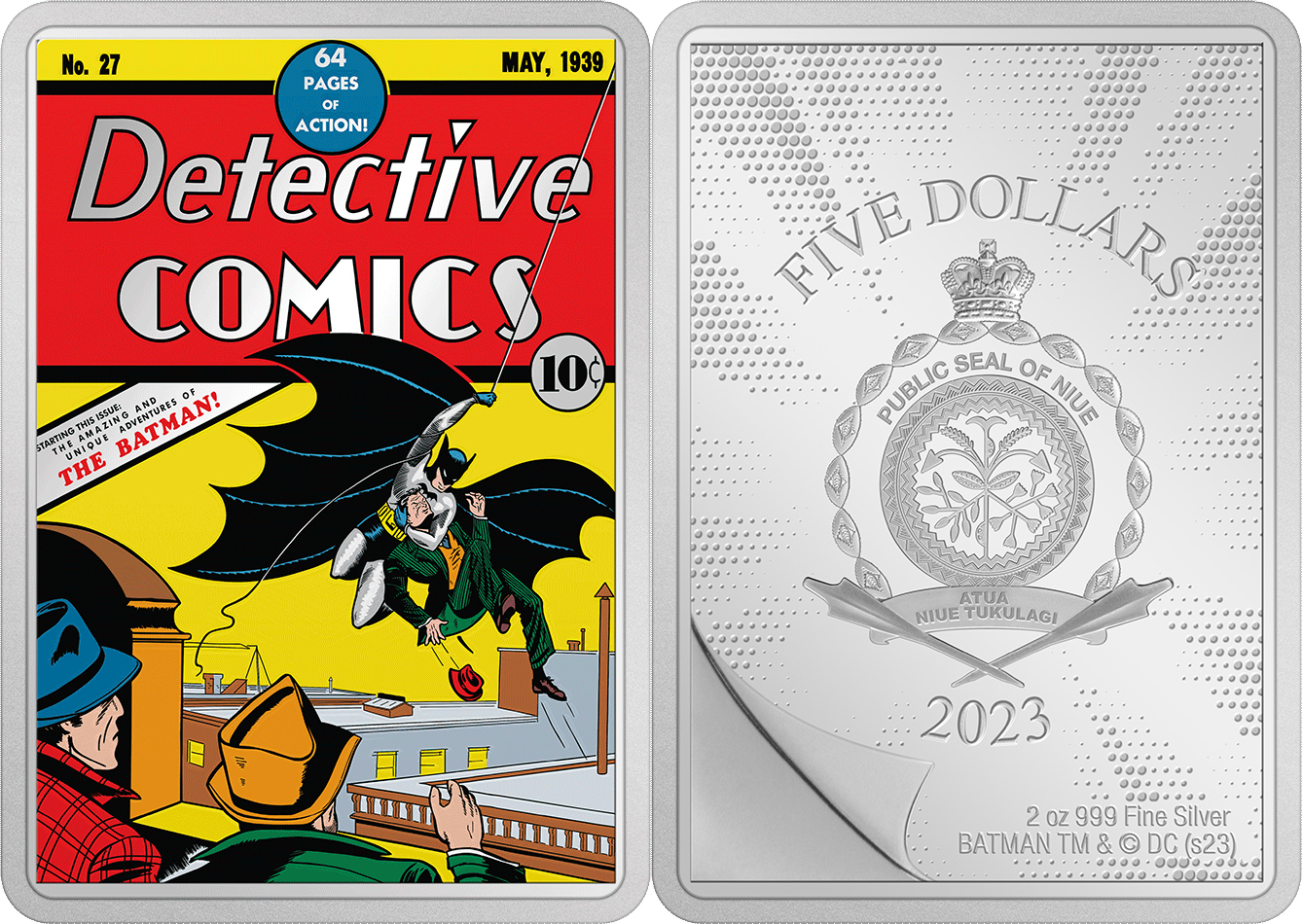 5 Dollars DETECTIVE COMICS 27 Batman DC Comix 2 Oz Silver Coin 5$ Niue 2023  Proof Русские монеты из драгоценных