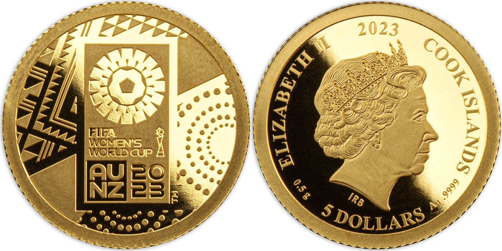 5 Dollars OFFICIAL EMBLEM Women World Cup Gold Coin 5$ Cook Islands 2023  Proof