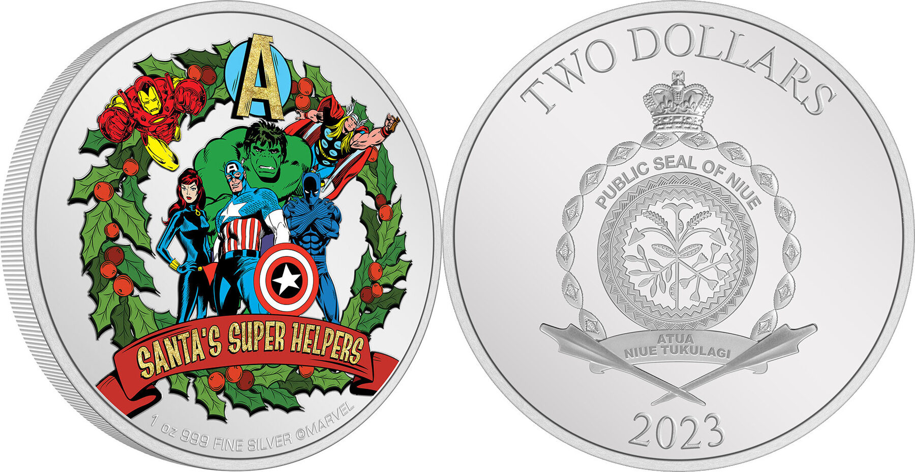 2 Dollars MARVEL Seasons Greetings 1 Oz Silver Coin 2 Niue 2023