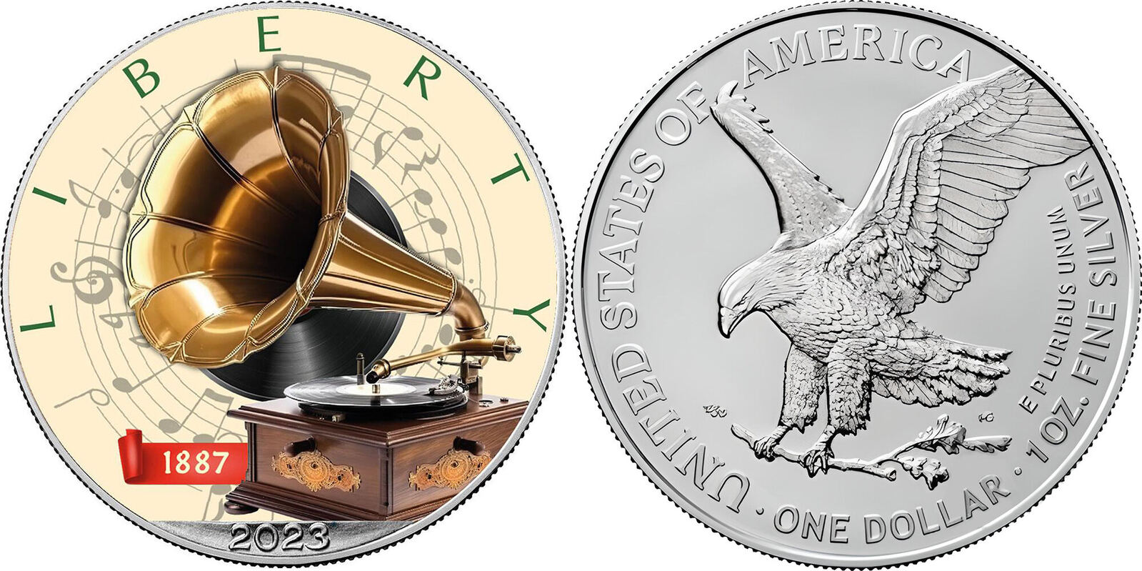 United States 1 Dollar GRAMOPHONE Inventions American Eagle 1 Oz