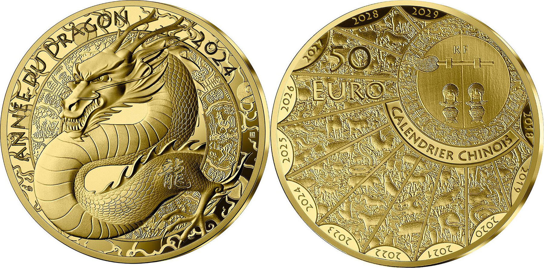 50 Euro Or France BE 2024 - Année du Dragon