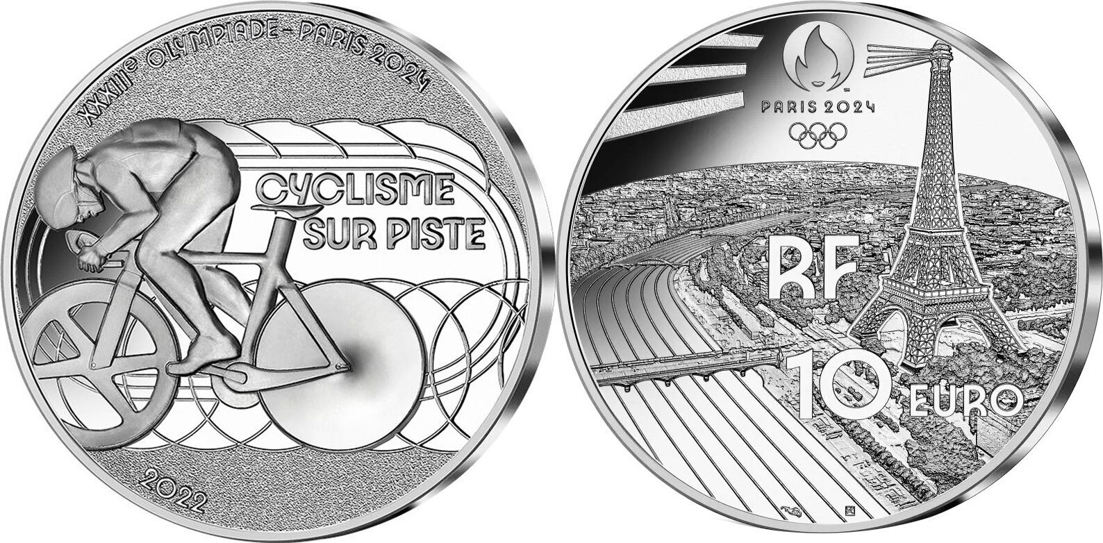 10 Euro CYCLISME SUR PISTE Olimpic Games Paris Silver Coin 10€ Euro France  2024 Proof Русские монеты из драгоценных