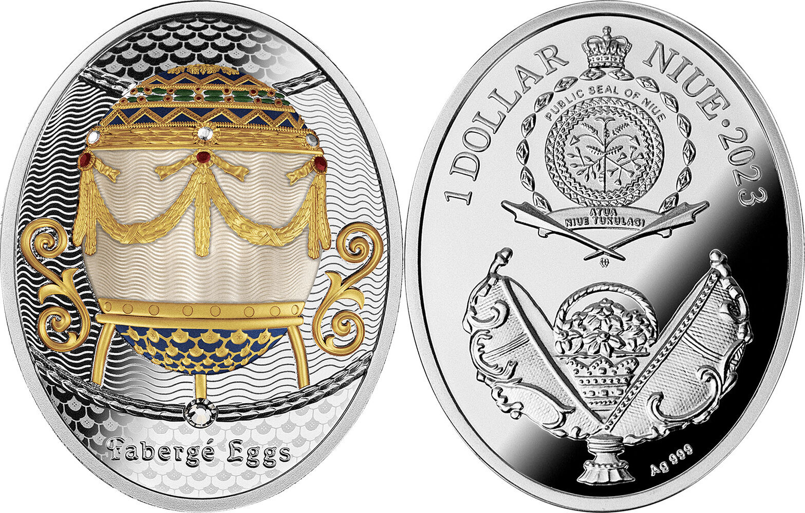 1 Dollar CRADLE GARLANDS Faberge Eggs Silver Coin 1 Niue 2023