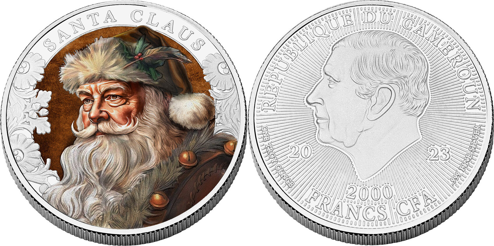 Cameroon SANTA CLAUS 1 Oz Silver Coin 2000 Francs Cameroun 2023 BU