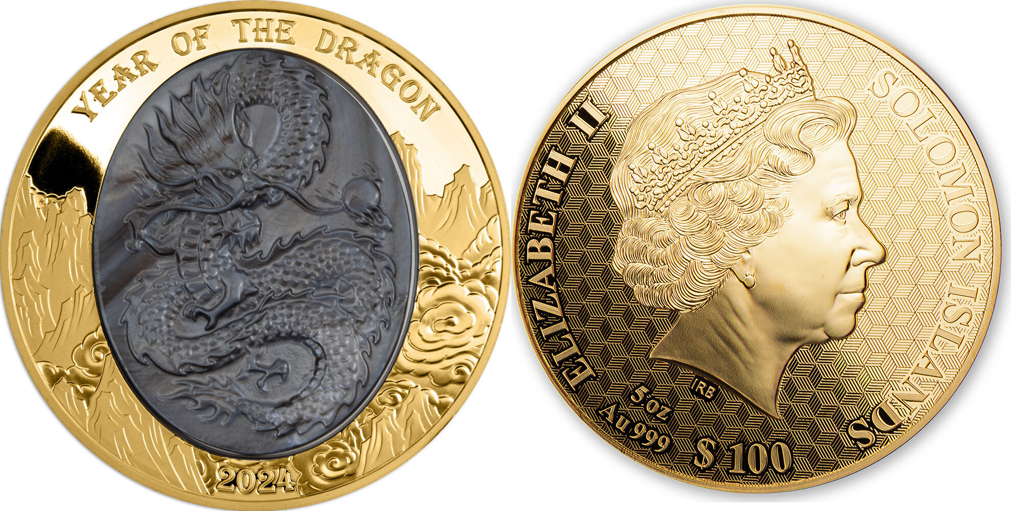 100 Dollars DRAGON Mother of Pearl Lunar Year 5 Oz Gold Coin 100$ Solomon  Islands 2024 Proof | MA-Shops