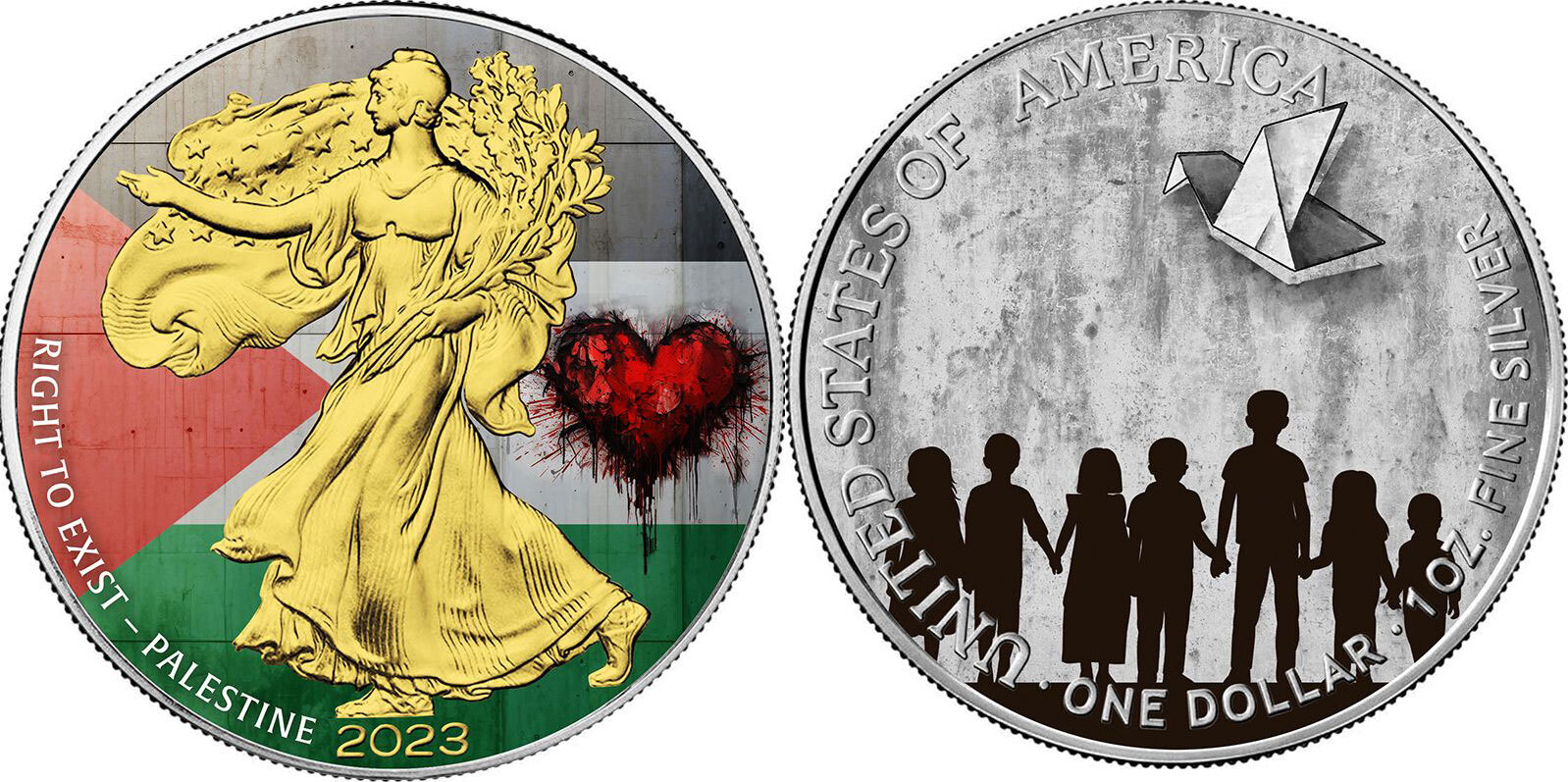 United States 1 Dollar PALESTINE Right to Exist 1 Oz Silver Coin 1 USA