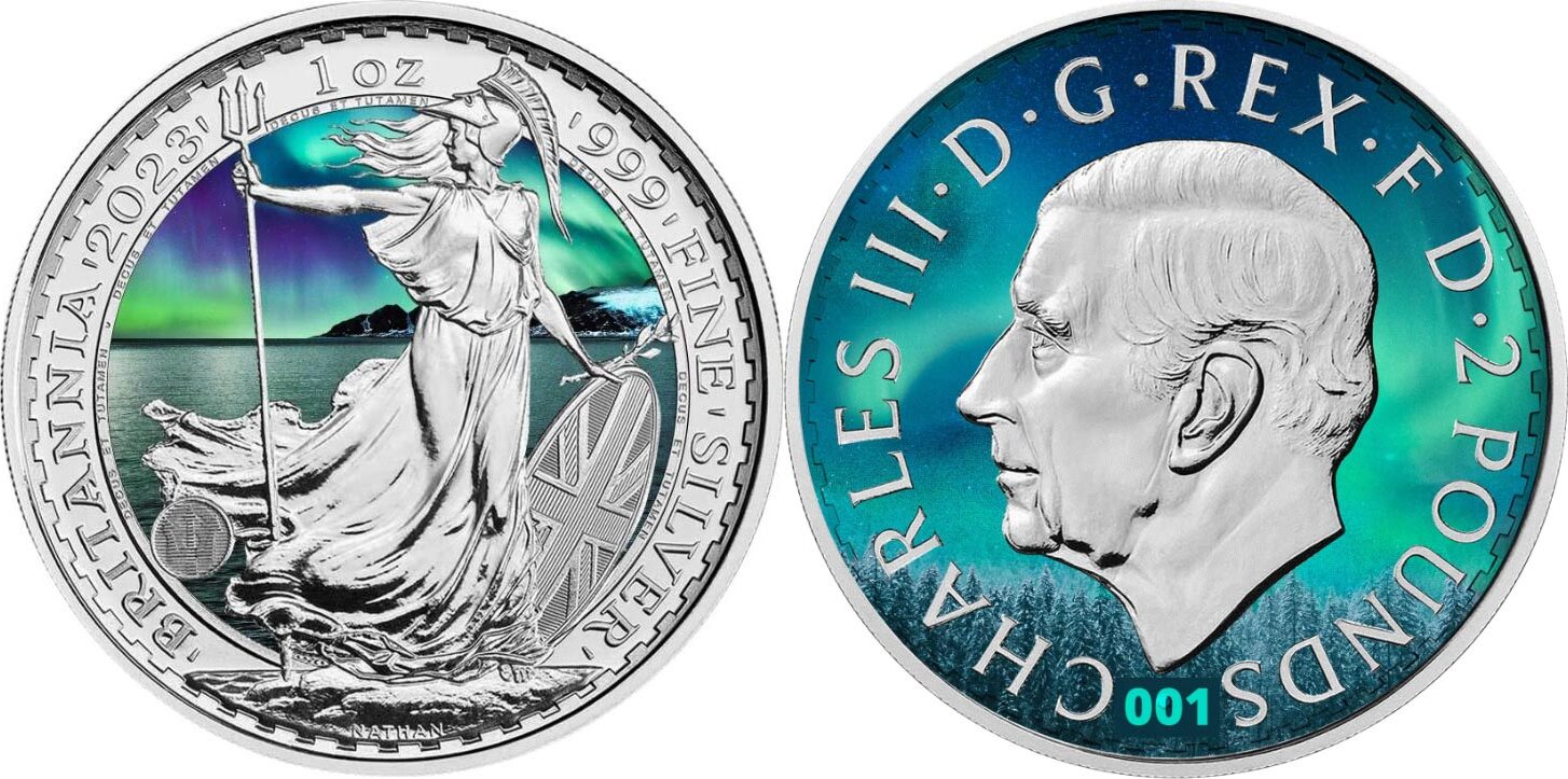 BRITANNIA Northern Lights 1 Oz Silver Coin 2 Pounds United Kingdom 2023  BU-Brilliant Uncirculated | MA-Shops