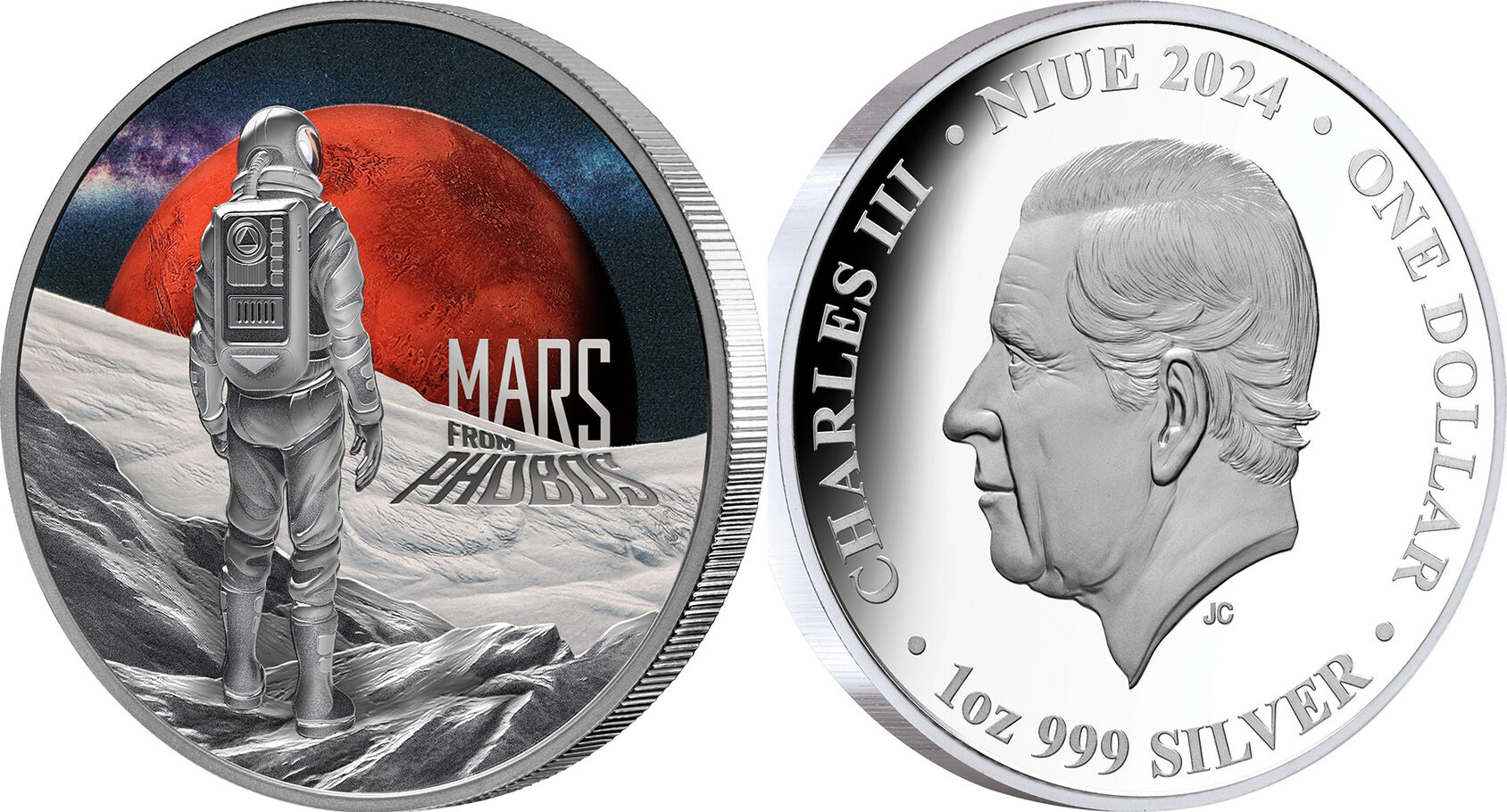 1 Dollar MARS FROM PHOBOS 1 Oz Silver Coin 1 Niue 2024 Proof