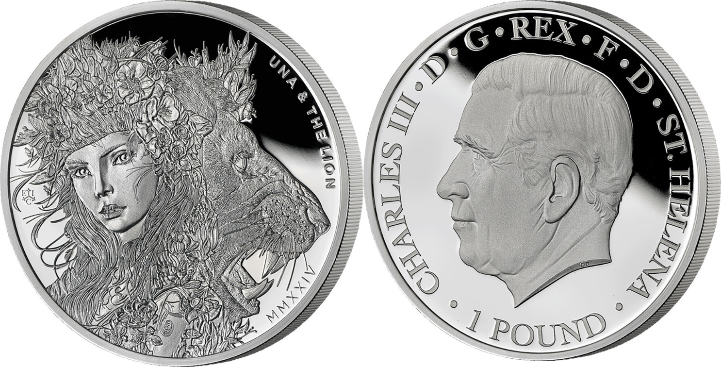 UNA AND THE LION 1 Oz Silver Coin 1 Pound Saint Helena 2024 Proof MA   Combined6120 