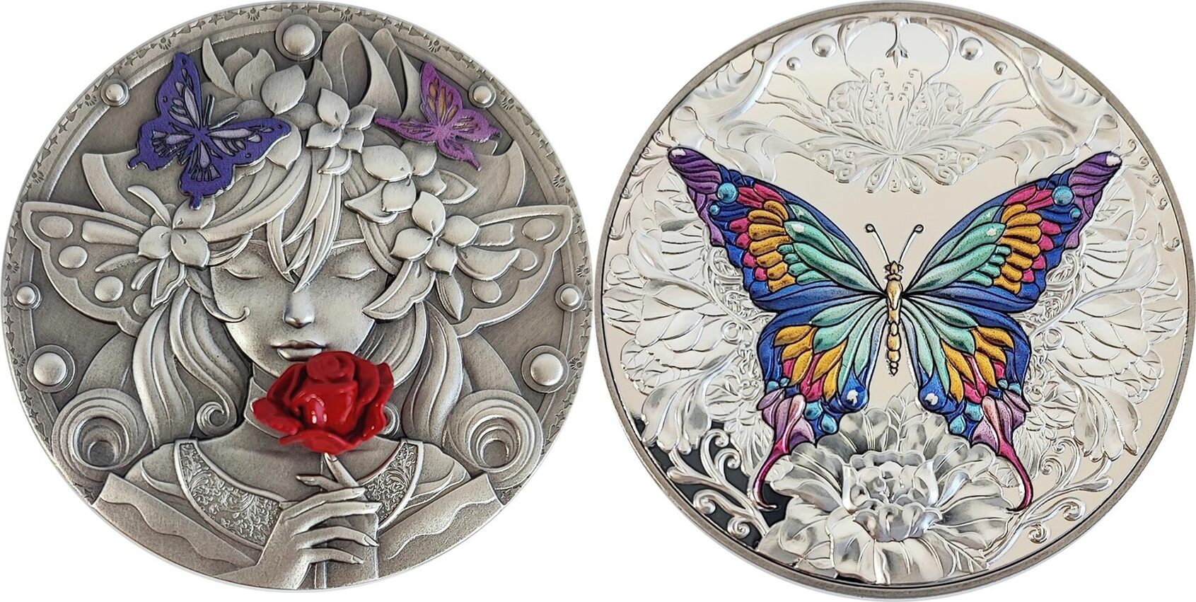 520 I LOVE YOU Lady with Butterflies Silver Plating Copper Medal 2023 ...