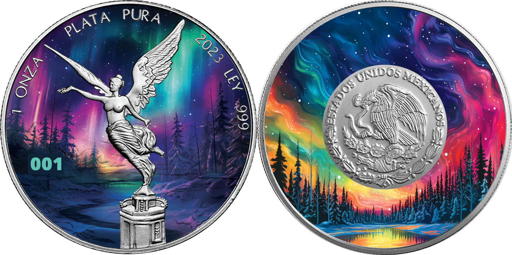 LIBERTAD Northern Lights Liberty Oz Silver Coin Mexico 2023 BU