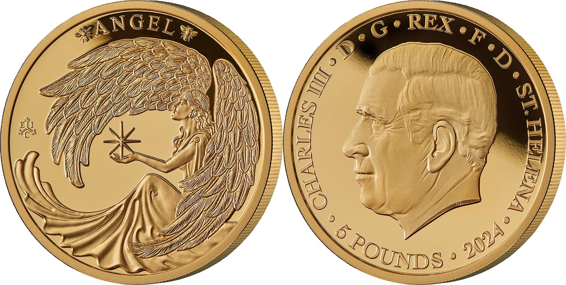 LUCKY ANGEL 1 Oz Gold Coin 5 Pounds Saint Helena 2024 Proof | MA-Shops