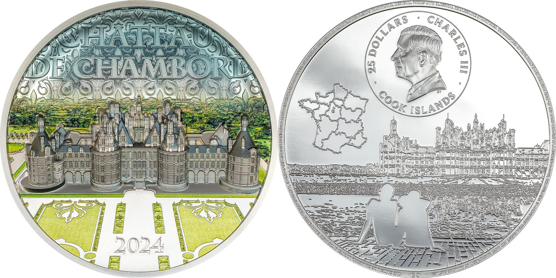 25 Dollars CHATEAU DE CHAMBORD 5 Oz Silver Coin 25 Cook Islands 2024   Combined6470 