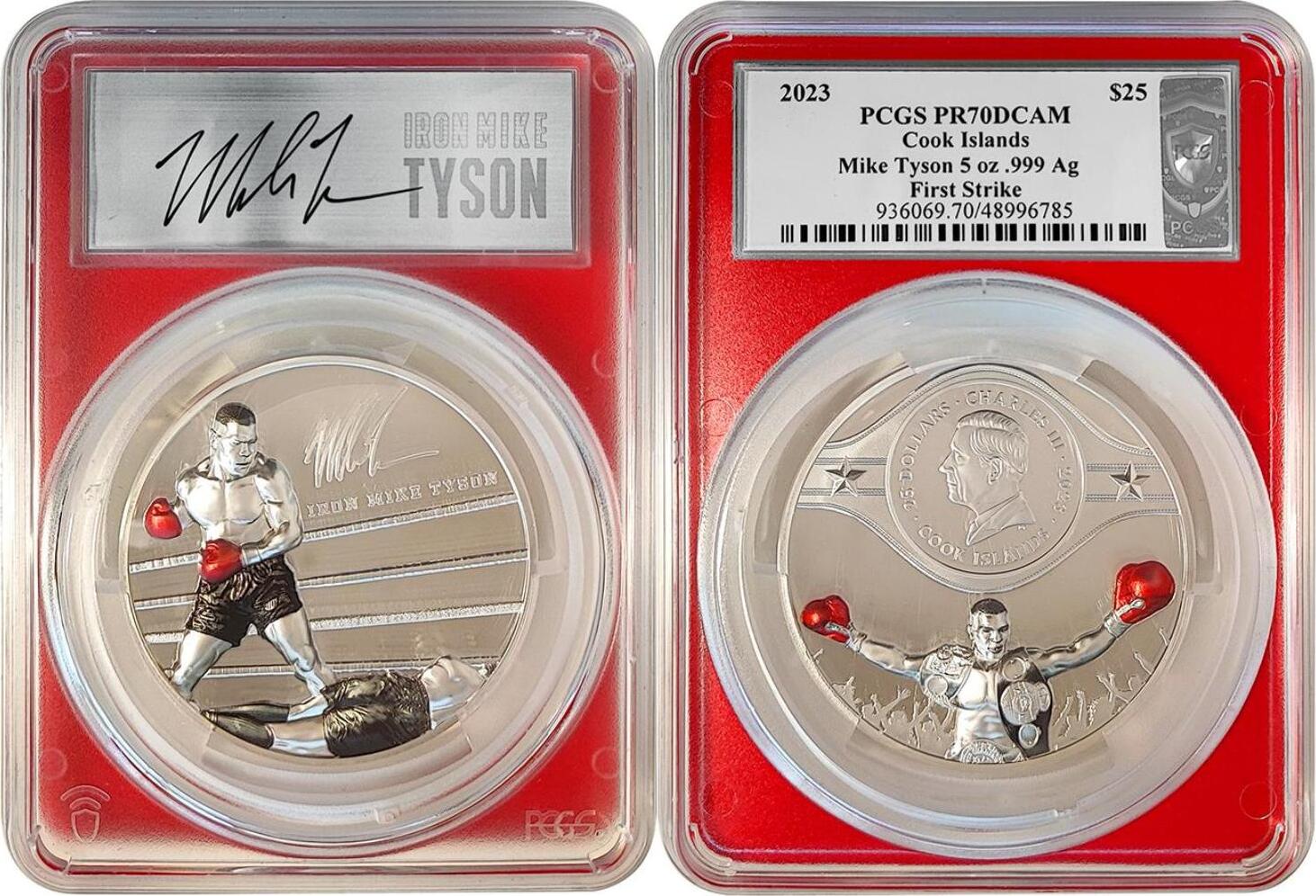 25 Dollars MIKE TYSON Signature Graded PCGS PR70 5 Oz Silver