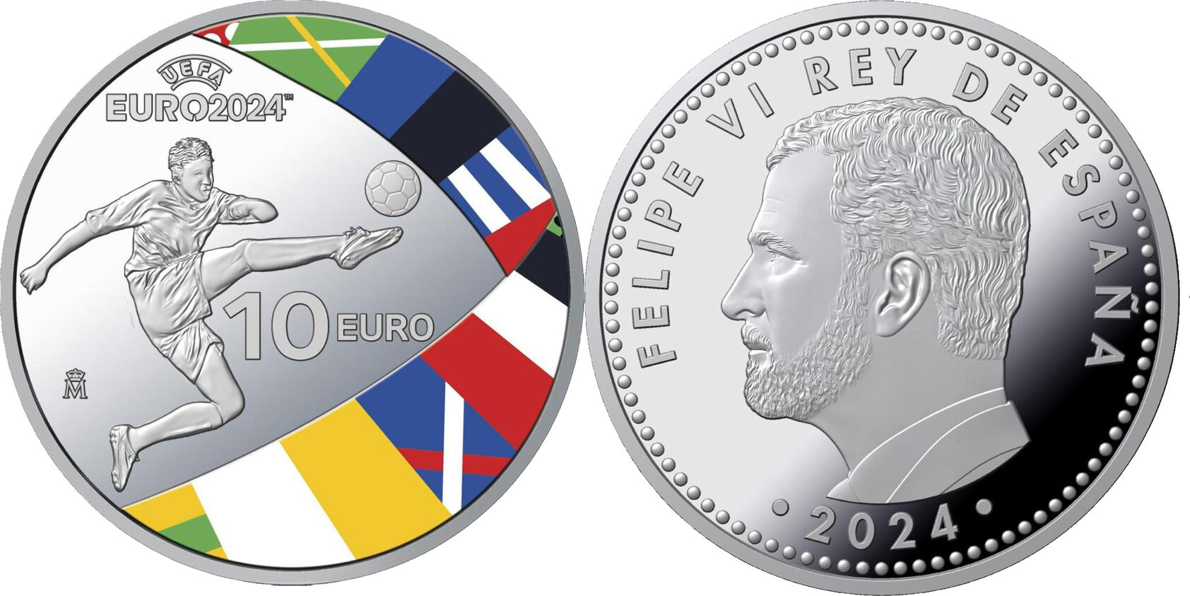 10 Euro UEFA EURO GERMANY Silver Coin 10 Euro Spain 2024 Proof