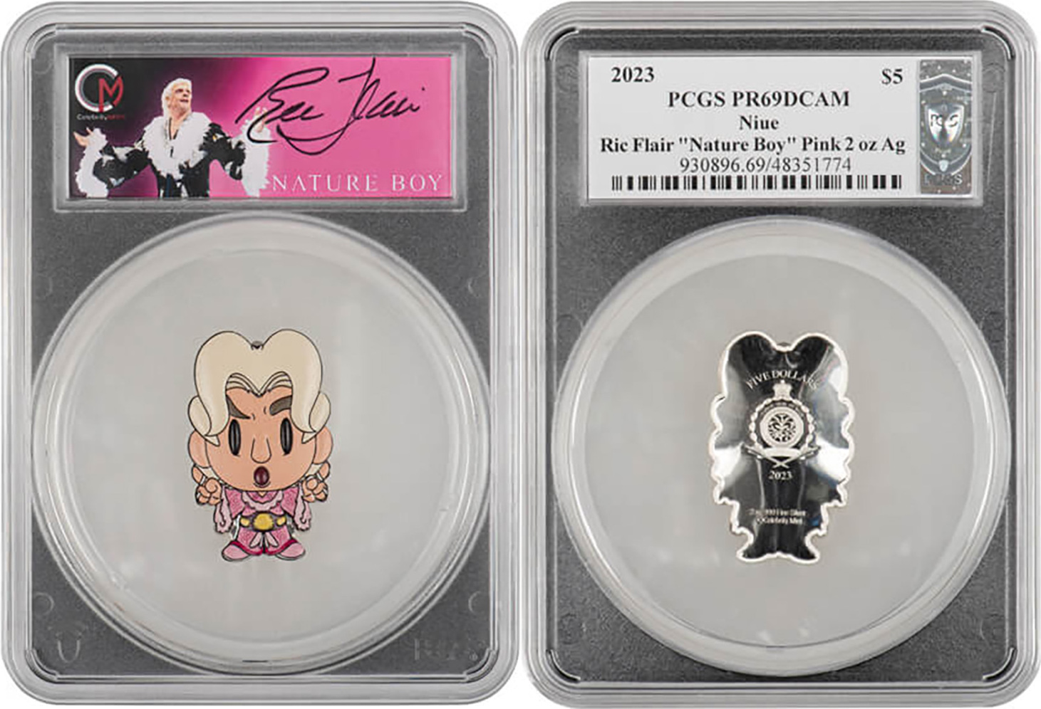 5 Dollars RIC FLAIR Pink Robe Chibi Autographed Graded PCGS Proof Ultra ...