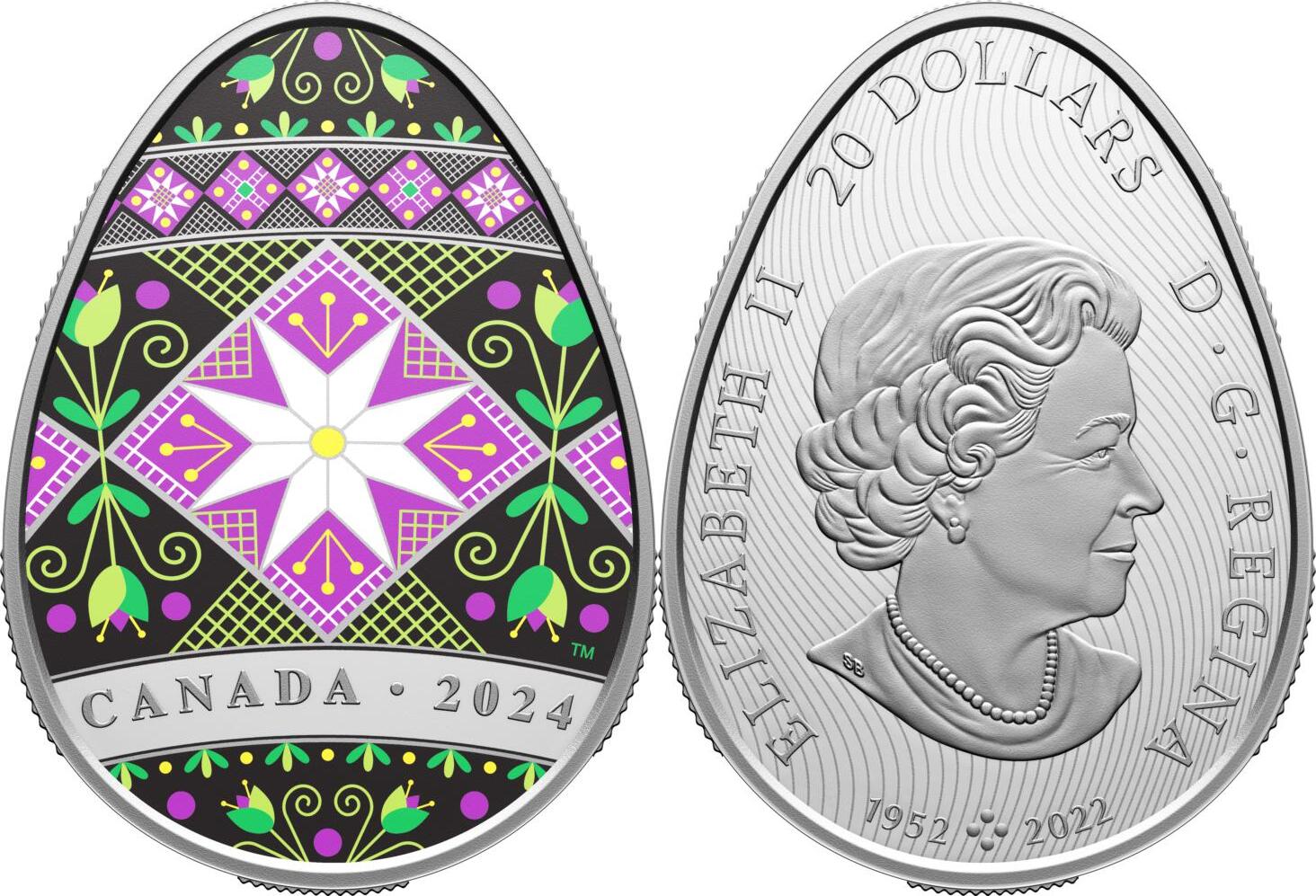 20 Dollars PYSANKA Shaped 1 Oz Silver Coin 20 Canada 2024 Proof