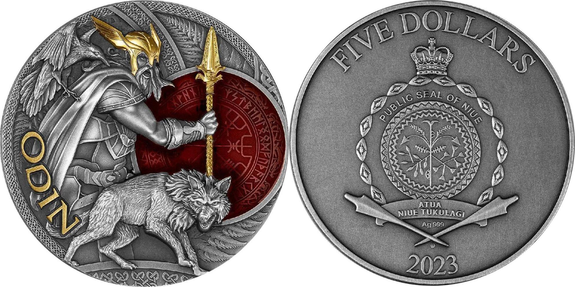 5 Dollars ODIN Lord Of Valhalla 2 Oz Silver Coin 5$ Niue 2023 Antique  Finish | MA-Shops